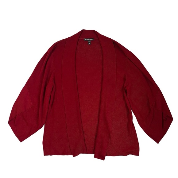 Eileen Fisher Open Front Viscose & Nylon Cardigan Red Size Medium - Picture 3 of 9